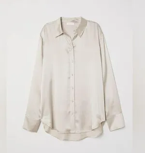 H&M- Cream V-neck Button-down Silk Top Size L thumbnail 1