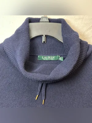 Lauren Ralph Lauren Women’s Small Navy Waffle Knit Cowl Neck Cotton Sweater thumbnail 8
