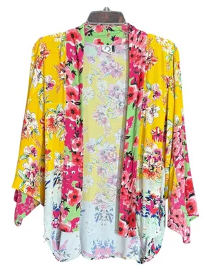 NWOT ANTHROPOLOGIE AKEMI KIN Yellow Floral Boho Kimono Cardigan OSFM thumbnail 3