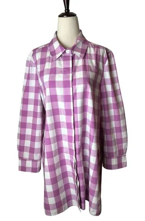 Tyler Boe Shirt Women Medium Purple White Gingham Long‎ Sleeve Button Down Tunic thumbnail 1