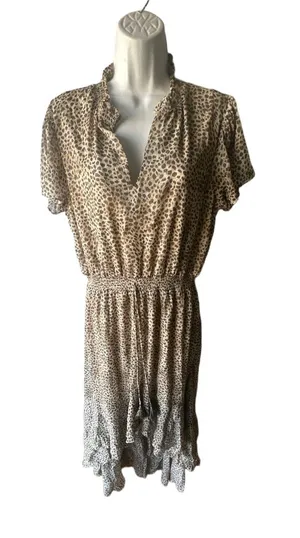Lovestitch Leopard Print High Low Midi Dress L Boho Chiffon Ruffle Tiered thumbnail 1