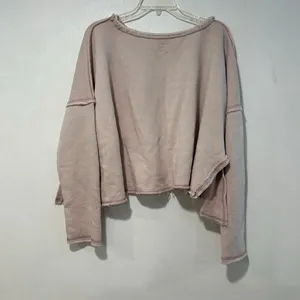Free Est Free People Pink Raw Hem Cropped Sweatshirt Pullover Medium thumbnail 4