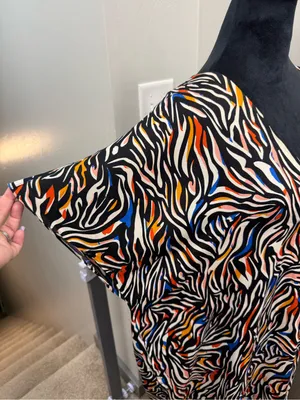 van winkle & co. Zebra Stripe V-Neck Short Dolman Sleeve Satin Midi Caftan Lg thumbnail 4