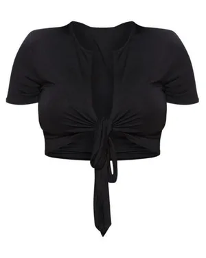 Pretty Little Thing Tie Front Black Crop Top thumbnail 3