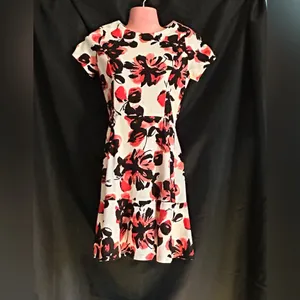 Love…Ady Women’s White Red & Black Floral Fit Flare Short Sleeve Party Dress SM thumbnail 14