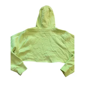 Nike Womens Cropped Hoodie Neon Yellow Lime Green Raw Hem Small Sporty Swoosh thumbnail 4
