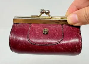 Etienne Aigner Burgundy Leather Kisslock Clutch Coin Purse Lipstick Bag Italy thumbnail 1