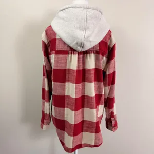 American Eagle Red Buffalo Plaid Hooded Flannel Shirt Sherpa Lined Small NEW thumbnail 3