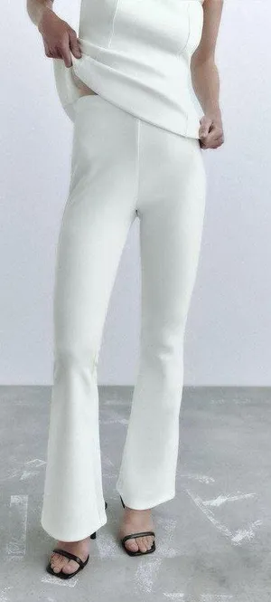 ZARA nwt blogger favorite white soft High waisted flared wide leg pants thumbnail 2