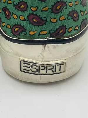 Esprit Vtg 90s Canvas Low Top Sneakers Green w/paisley AOP Print Women’s Sz 6 thumbnail 4