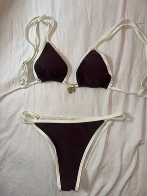 white + brown bikini set Size S #swimwear #summer thumbnail 1