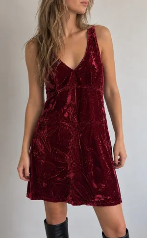 Vintage 90s TRIPP NYC Burgundy Velvet Mini Dress Medium Whimsigoth Goth thumbnail 1