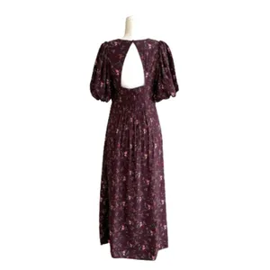 Old Navy Dress Purple Plum Floral Short Puff Sleeve Dress Midi Maxi Medium NEW thumbnail 7