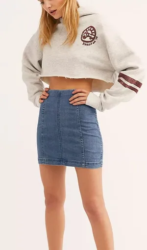 Free people modern femme dark denim miniskirt jean skirt size 8 thumbnail 1