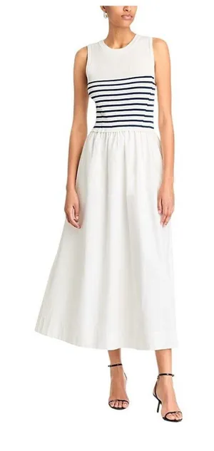 NWT Aqua Media Maxi Dress with Striped Knit Bodice 96358BD White / Navy Blue M thumbnail 1