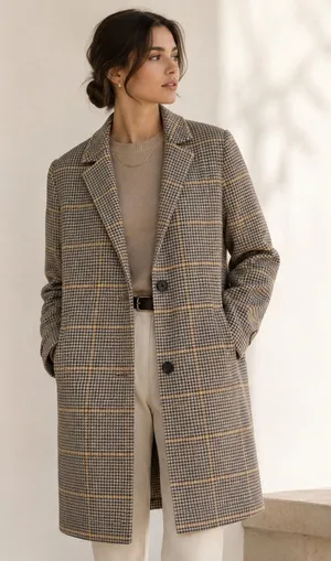 Abercrombie & Fitch XS Houndstooth Plaid Long Coat Quiet Luxury Old Money Preppy thumbnail 1