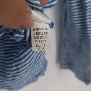 Old Navy Womens Blue White Striped Ruffle Henley Long Sleeve Top Tall Medium thumbnail 4