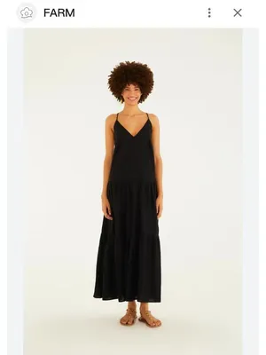 NWOT Farm Rio Linen Blend Black Sleeveless Layer Tiered Maxi Dress Size S thumbnail 2