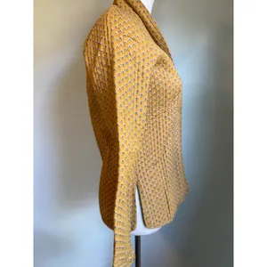 Mustard Yellow Floral Quilted Cotton Jacket S whimsi dainty Festival cottage thumbnail 3