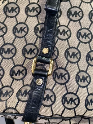 Michael Kors Black and Beige MK Monogram Satchel with Crossbody Strap thumbnail 9