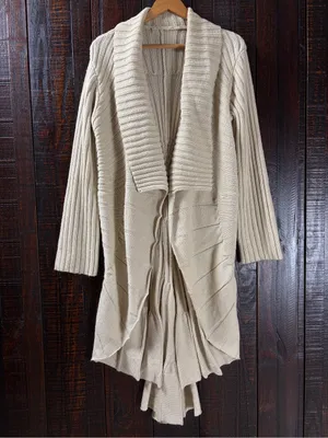 Vintage Light Beige Open-Front Duster Cardigan Sweater thumbnail 2