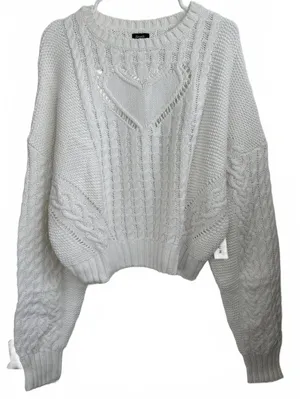 PacSun Cotton Beverly and Beck Heart Cable Knit Crew Neck Sweater White NWT XXL thumbnail 5