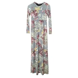 Bellamie Gray Floral Print Long Sleeve Maxi‎ Dress Women's S thumbnail 2