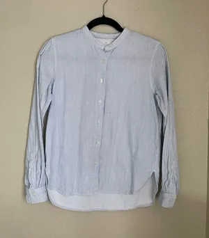 Muji Stand Alone Collar Button Front Long Sleeve Size XS Cotton Micro Stripe thumbnail 1