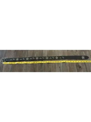Y2K Women's Black Leather Belt with Embroidered Flowers Boho thumbnail 3