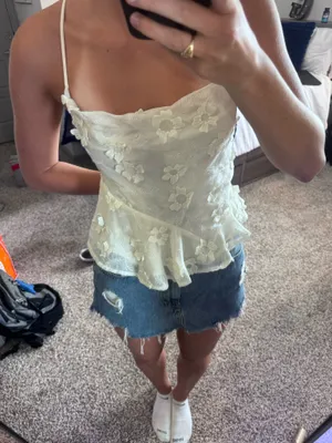 White ASTR top with flower detailing  thumbnail 1