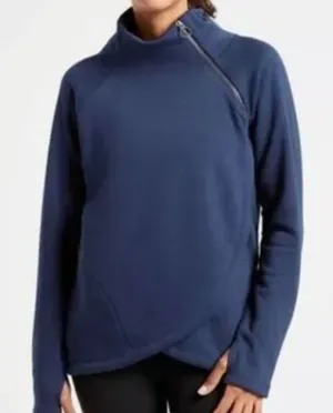 Athleta‎ -822 Cozy Karma Asymmetrical Blue Pullover Sweater Small thumbnail 1