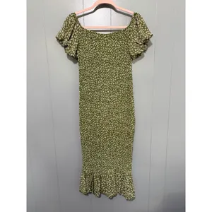 Petal + Pup Claire Green Floral Smocked Off The Shoulder Fitted Midi Dress 8 thumbnail 5