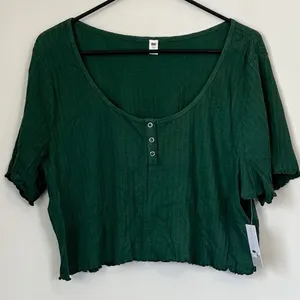 NWT bp Dark Green Pointelle Rib Cropped Short Sleeved Henley - Size: 3X thumbnail 2