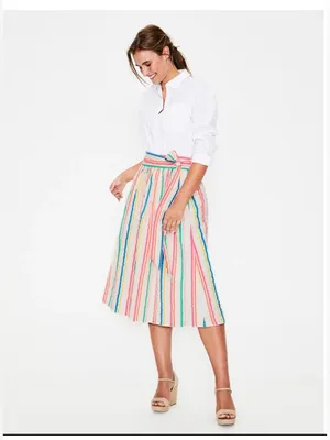 Boden Cathy Midi Skirt Multicolor Stripes Lined Size 6 White thumbnail 2