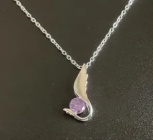 Purple crystal angel wing necklace thumbnail 3