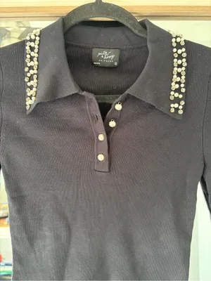 Milk & Honey Long Sleeve Embellished Collard Shirt Diamond and Pearl size Small thumbnail 2