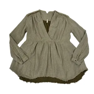FREE PEOPLE V-Neck Blouse-Tunic Women M Olive Coastal Boho Cottage Western City thumbnail 6