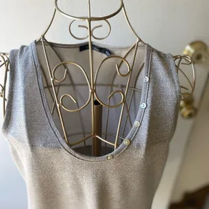 Doe & Rae Grey Sleeveless Tank Top Button Detail Size Small Casual Neutral thumbnail 8