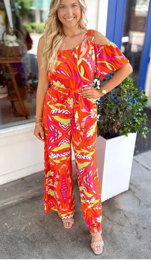 One Shoulder Romper Orange Size L thumbnail 1