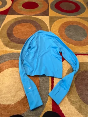 NWT DSG Momentum Seamless 1/4 Zip Long Sleeve Workout Top Cropped Aqua Blue XS thumbnail 7