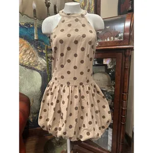 Klesis Vault 206 Taupe Polka Dot Halter Bubble Hem Mini Dress - Size M thumbnail 2