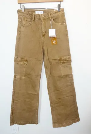 Risen Love You A Latte Mocha High Rise Cargo Wide Leg Jeans New thumbnail 1