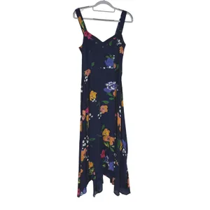 Maeve Anthropologie Smocked Floral Midi Dress Navy Blue Orange‎ Yellow thumbnail 2
