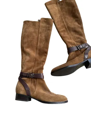 VIA SPIGA Brown Suede Leather Buckle Zip Boots Size 5.5 thumbnail 8