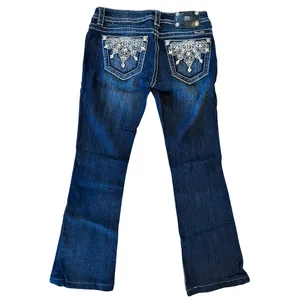 Miss Me Signature Boot Cut Crop Bling Jeans Dark Wash Size 27 thumbnail 6