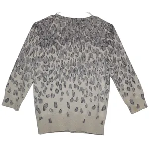 Women's Lord & Taylor Gray Silver Cream Cashmere Cheetah Cardigan Sweater Size M thumbnail 2
