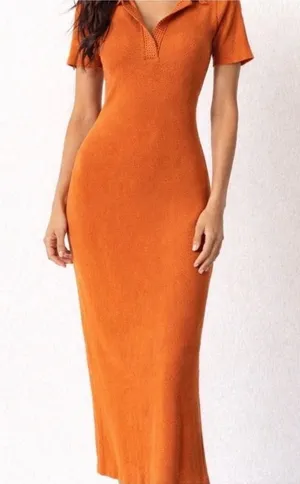 Caroline Constas Vibrant‎ Orange Knit Maxi Dress With Collar Size Large thumbnail 1