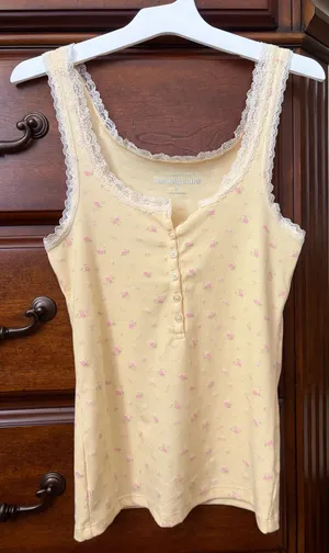 Aeropostale yellow floral lace tank top thumbnail 1