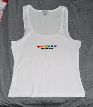 rue21 White Ribbed Tank with Rainbow Heart 'Love Is Love' Embroidery thumbnail 1