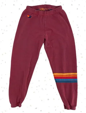 Aviator Nation Jogger Sweatpants Brick Red Maroon 5 Stripe Retro Sweats Size XS thumbnail 1
